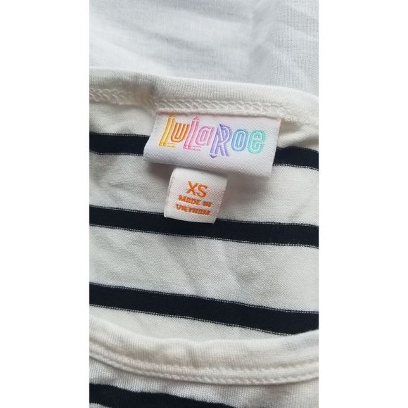 LulaRoe Black White Striped Knee Length Short Sleeve Dress XS - Picture 5 of 7